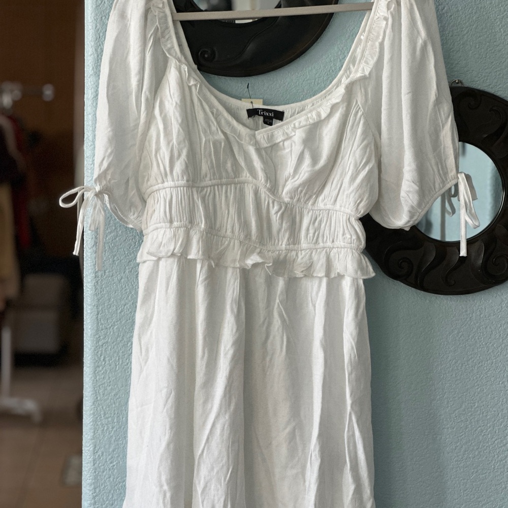 Trixxi White Ruffled Tiered Midi Sundress